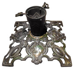 Antique Art Nouveau Christmas Tree Stand with Rural Village Scenes and Bells, circa 1910