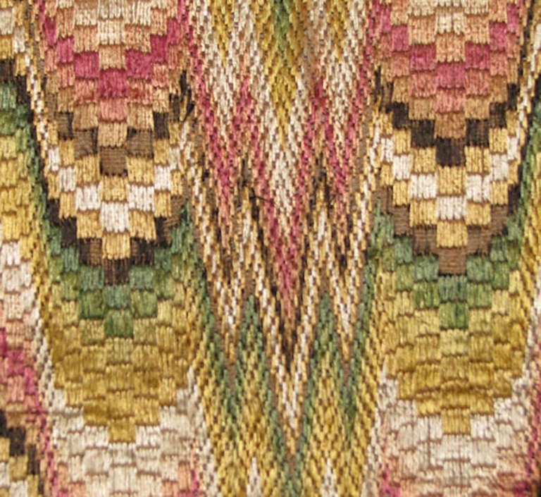 Late 17th century or early 18th century Italian or French silk bargello panel in colors of pink, green, yellow, white and brown.