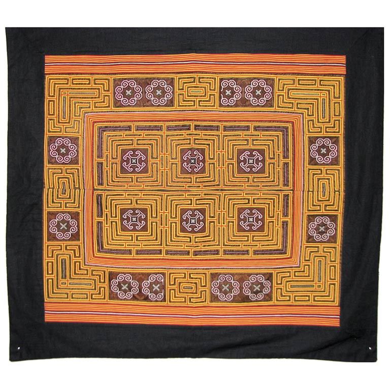 Chinese Minority (Miao) needlework and appliqued cotton cover. For Sale