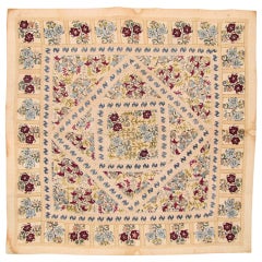 Antique Ottoman square cover embroidered on cotton with silk & metallic.