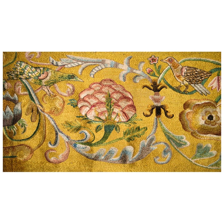 18th Century Silk Embroidered Panel. For Sale