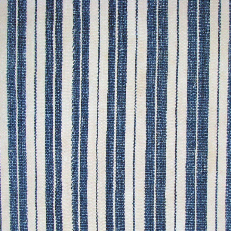 19th century N.W.Persia white cotton cover (jajim) with pale indigo colored stripes with alternating bands of solid blue, zig zag blue, and solid white.  Use of cotton is unusual for a jajim which is usually made with silk or wool.