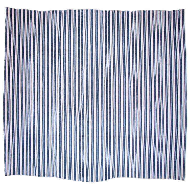White Cotton Cover in Indigo Color Stripes.