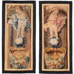 A Pair Of 17th Century Brussels Tapestry Borders, Reduced. A Pair Of 17th Century Brussels Tapestry Borders, Reduced.