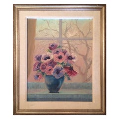 Vintage Flowers in Window Painting