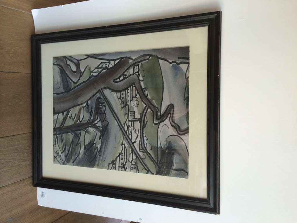Grey and Green Toned Watercolor In Excellent Condition In West Hollywood, CA