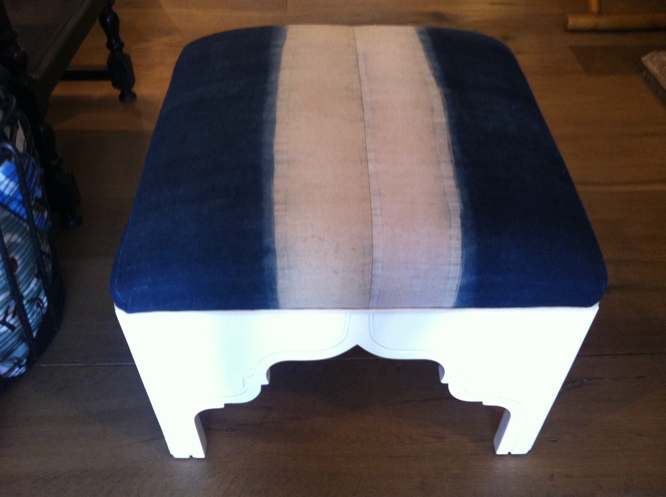 Custom Upholstered Fez Ottoman in Antique Asian Fabric For Sale