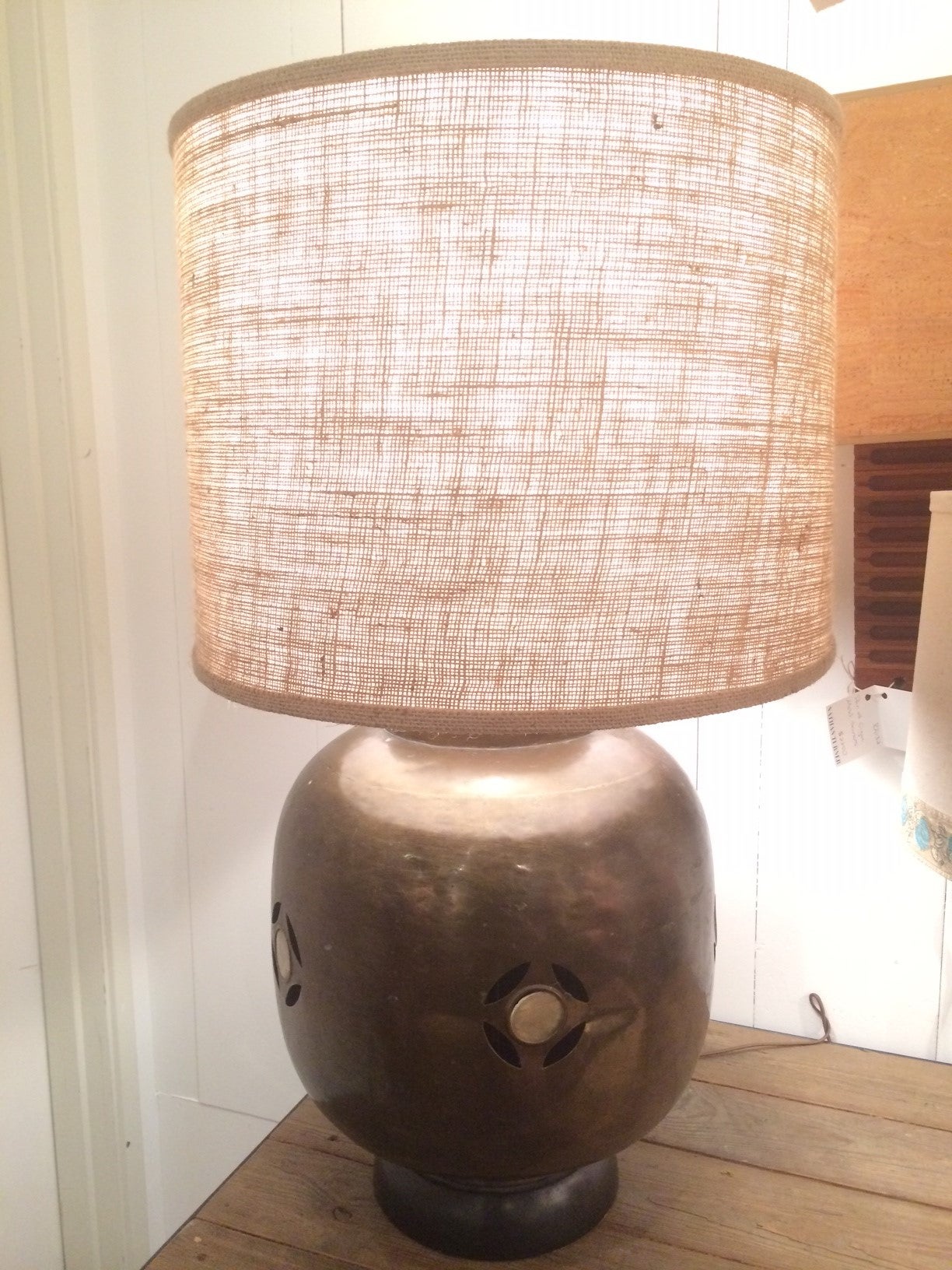 Mid Century Brass Lamp with Abelone Inlay