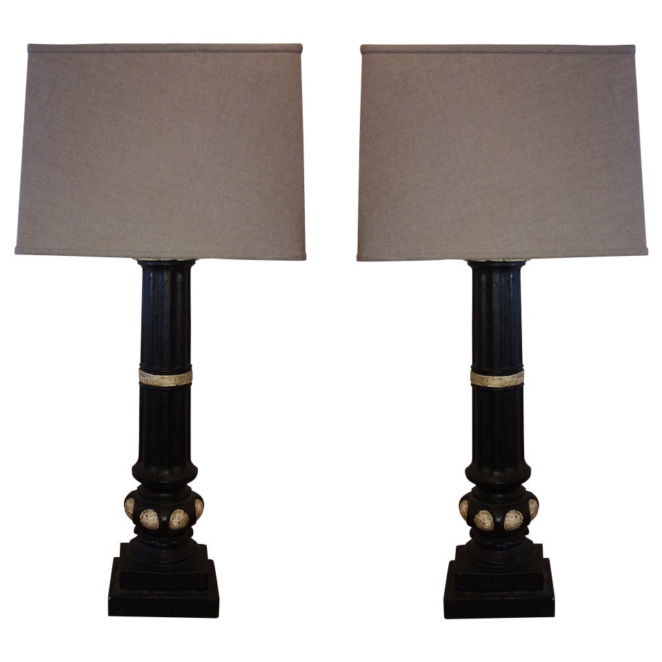 Pair of Column Lamps For Sale