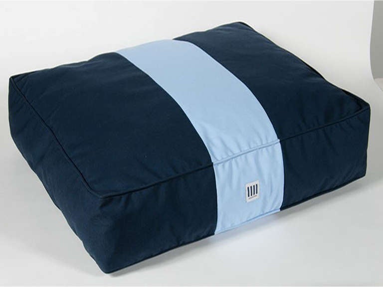 Light Blue color blocked dog bed with down alternative. By Nathan Turner.
