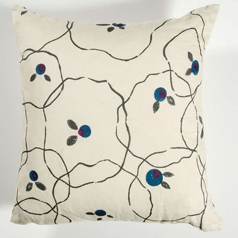 Pillow made from Rosa Bernal fabric -blue.