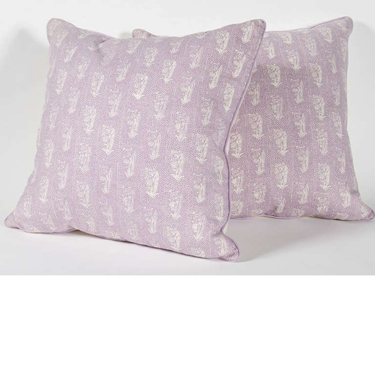purple and white pillow made with Raoul Textiles fabric