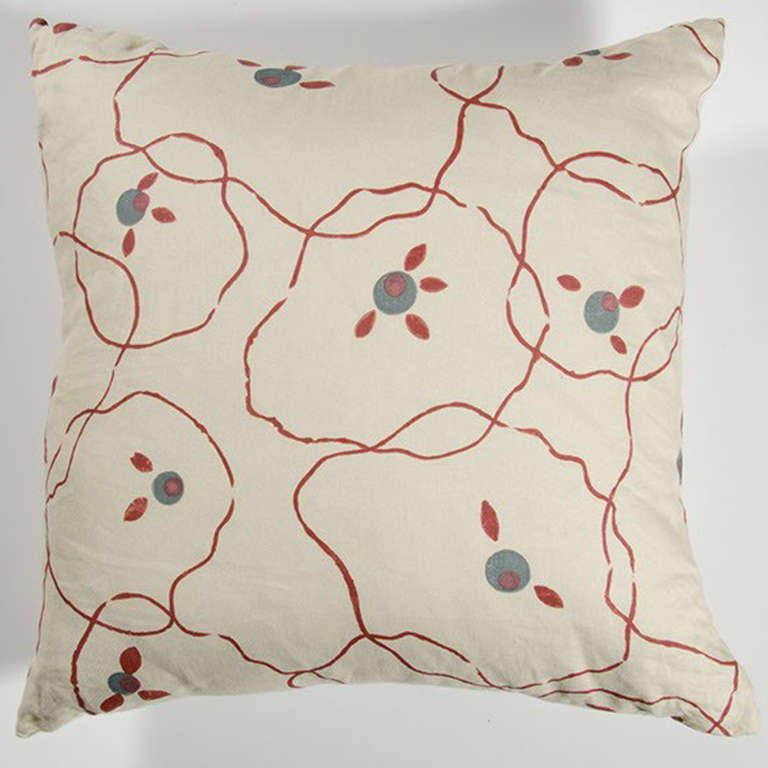 Pillow made from Penny Morrison fabric with a traditional vibe.