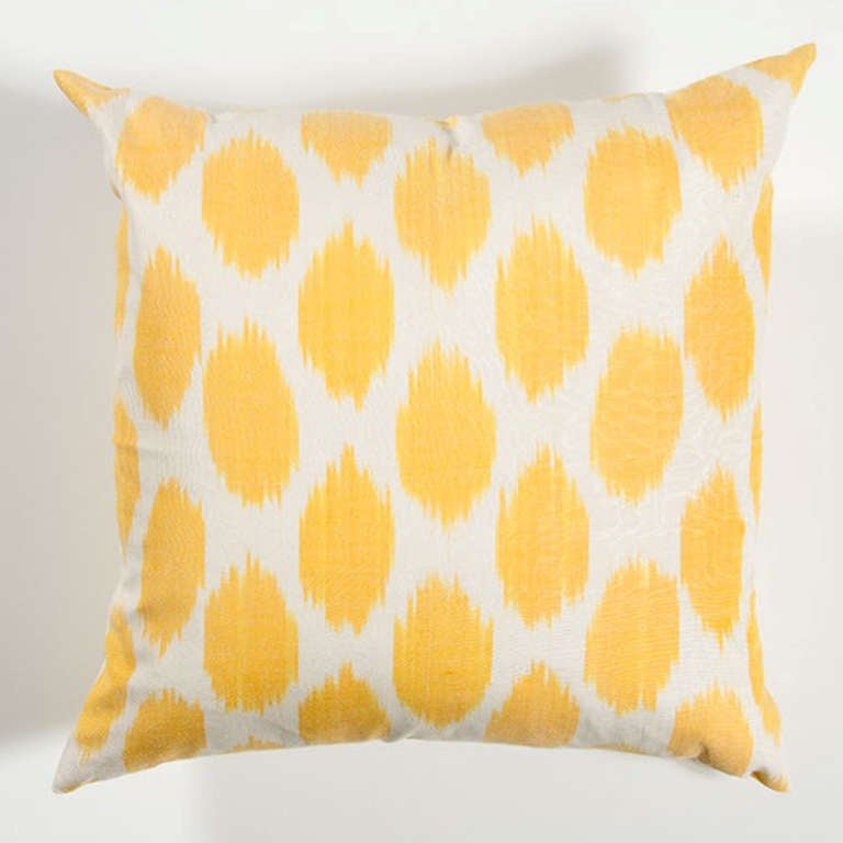 Cotton Ikat Pillow - Yellow Polka Dot