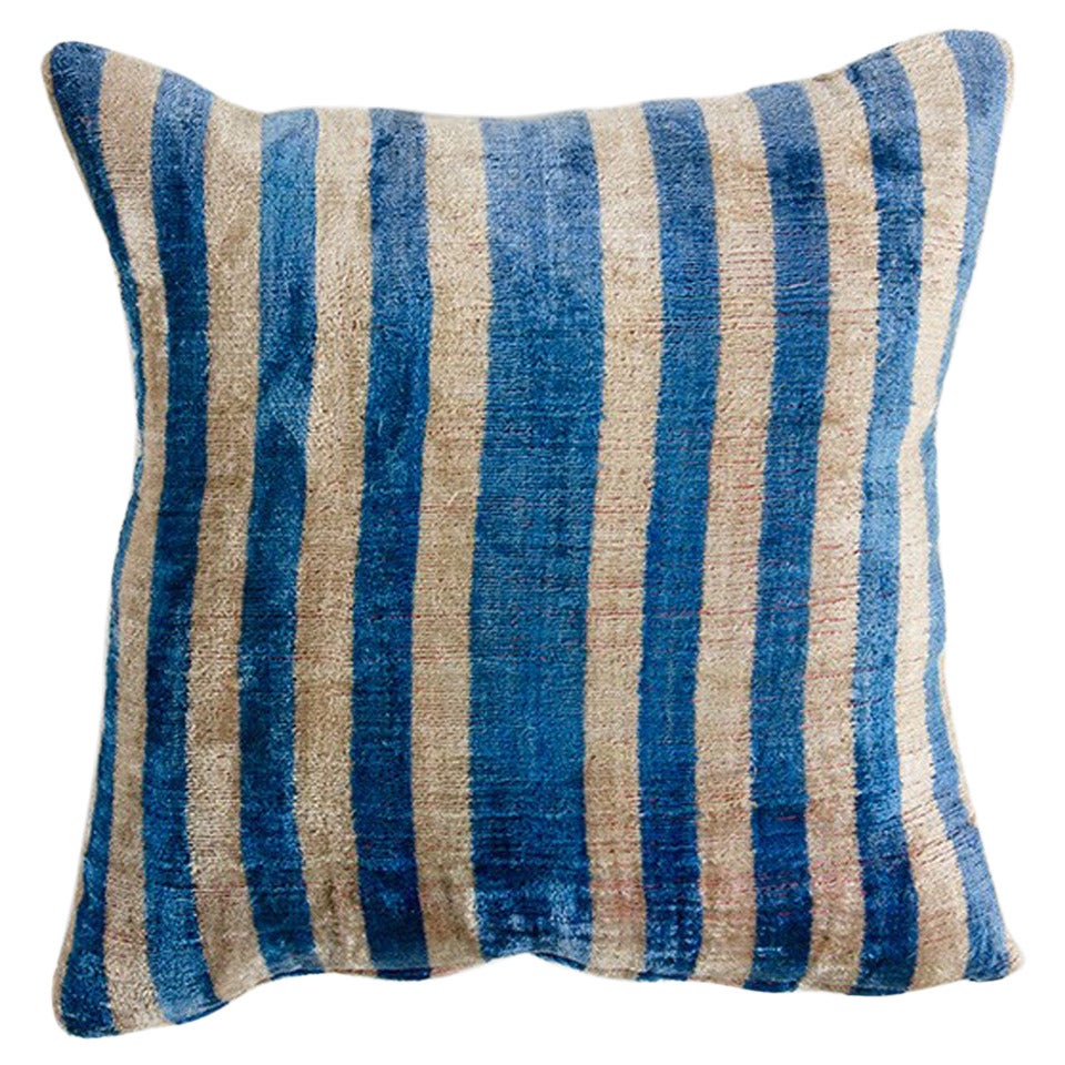 Blue Striped Chenille Pillow