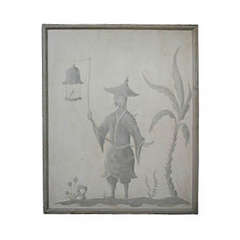 Hollyhock Chinoiserie Panel Painted "en Grisaille"