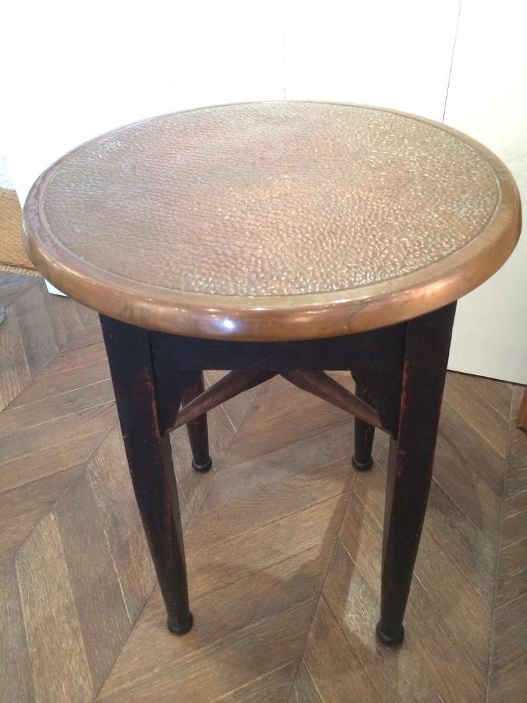Round Table with Wood Base Copper Top at 1stdibs