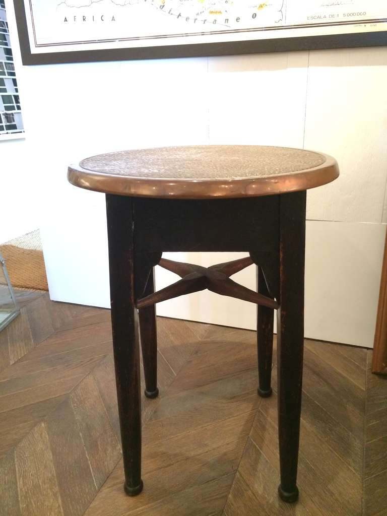 Round Table with Wood Base Copper Top
