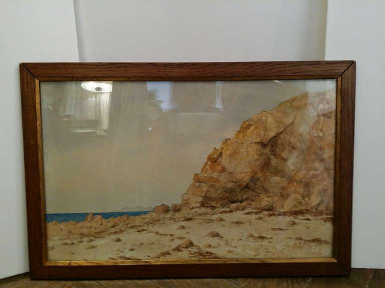 Beach Watercolor from France circa 1900