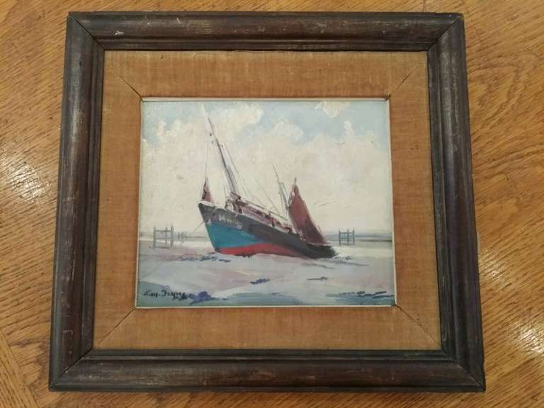 Framed Painting of Ship from France circa 1900