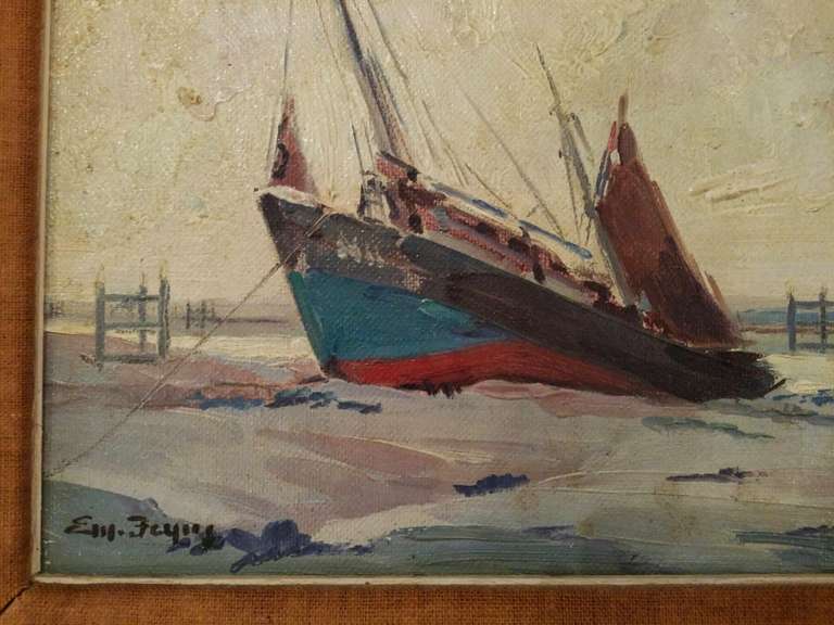 French Framed Painting of Ship