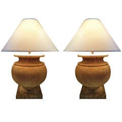 Carved Wood Urn Lamp