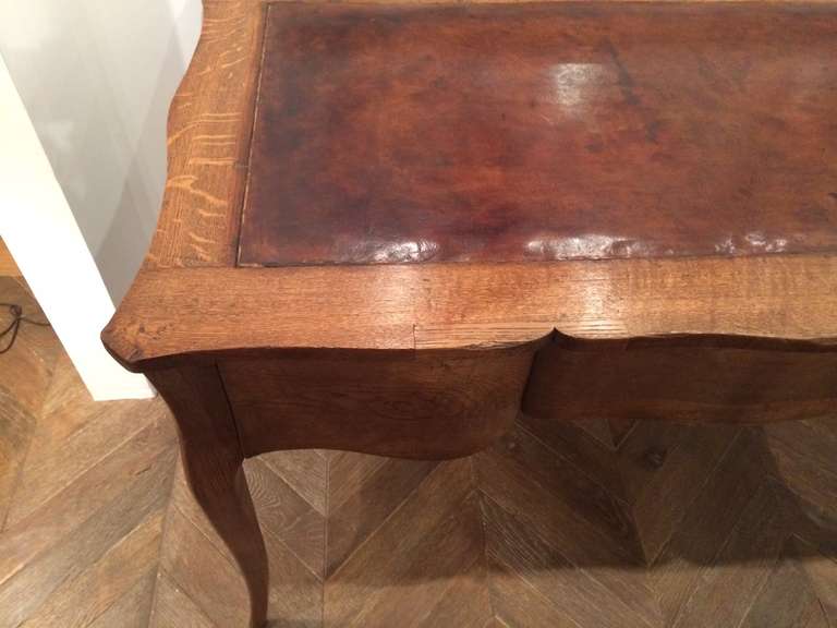 French Natural Desk w/ Leather Top