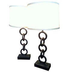 Pair of Black Industrial Chain Link Lamps