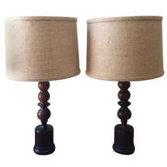 Pair of Solid Wood Lamps c1880