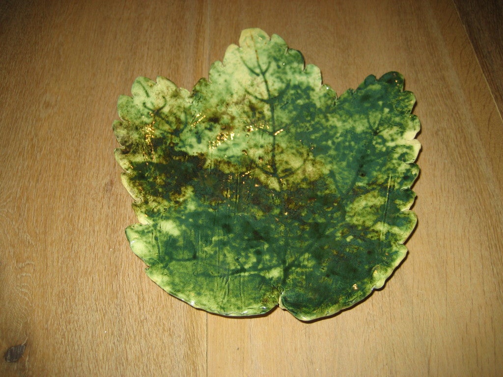 French Glazed Ceramic Leaf Plates For Sale