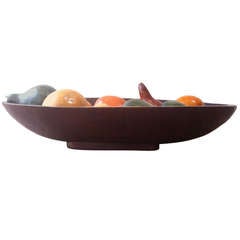 Large Vintage Wooden Bowl with Colored Gourds