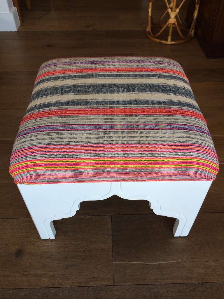 Pink and orange Fez Ottoman made with Antique Fabric by Nathan Turner