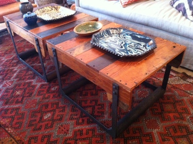 Reclaimed Wood Industrial Rolling Side Table