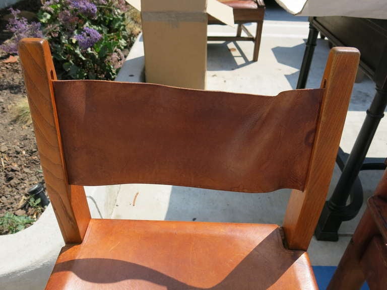 Four 19th c Leather & Wood Side Chairs In Excellent Condition In West Hollywood, CA
