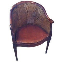 Antique 19th c. Caned Chair with Leather Cushion