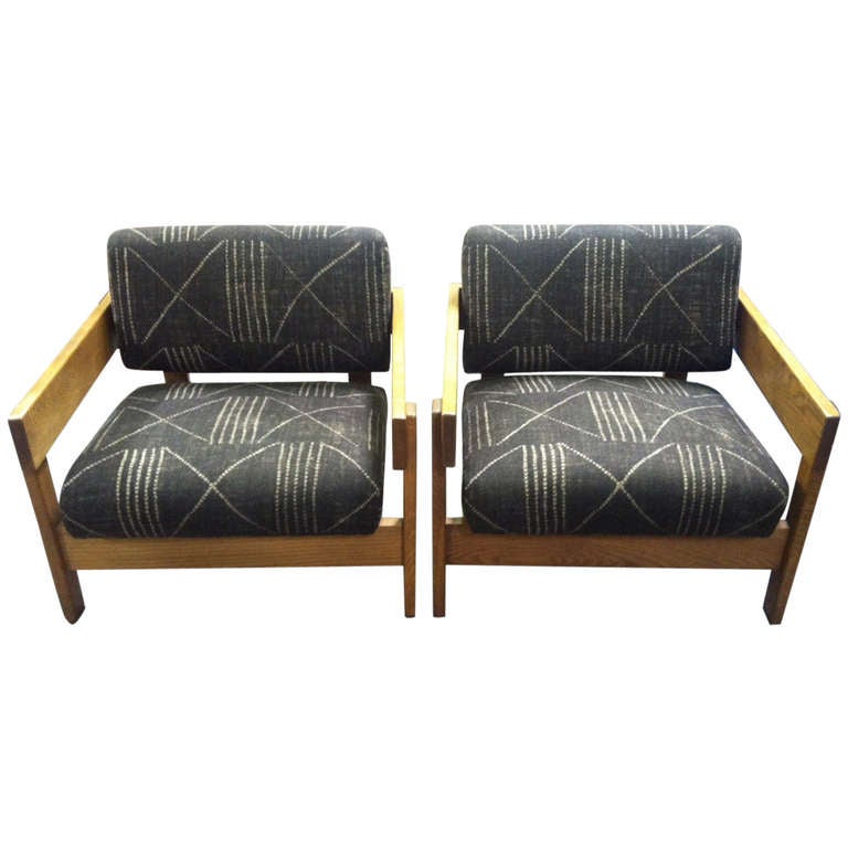 Pair of Mid Century Chairs Reupholstered in Ralph Lauren's Lagos fabric