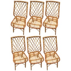 Antique Set of 6 Rattan Dining Chairs