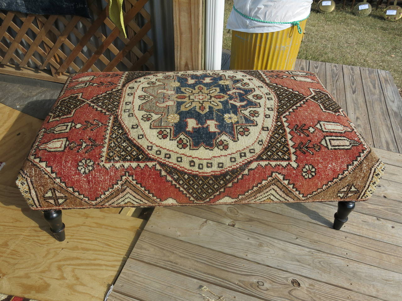Medium sized ottoman made with vintage turkish rug.