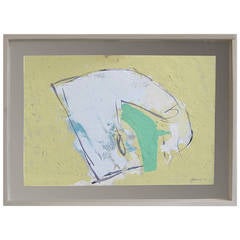 Mixed Media Painting in Yellow, White, and Green