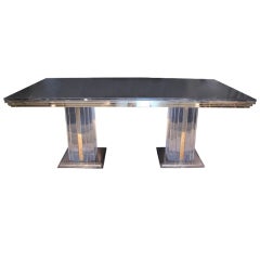 1970's Deco Revival Marble, Brass, and Lucite Dining Table