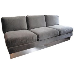 Armless Three Seat Sofa on Chrome Base in the Manner of Roch Bobois