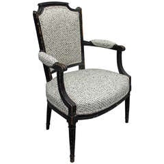 1940s French Ebonized Armchair in Black and Ivory Bouclé