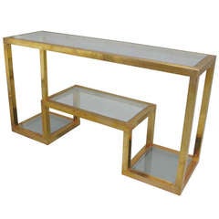 1970's Italian Brass Console with Raised Lower Shelf
