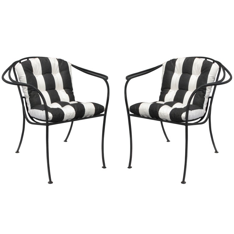 Pair of Mid Century Black Iron Outdoor Chairs at 1stdibs