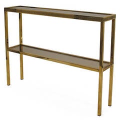 Vintage Narrow Brass Two Tier Etched Greek Key Motif Console