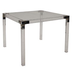 Square Lucite Side Table with Chrome and Brass Detailing