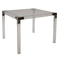 Square Lucite Side Table with Chrome and Brass Detailing 9