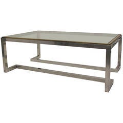 Rectangular Chrome and Brass Coffee Table with Inverted Legs