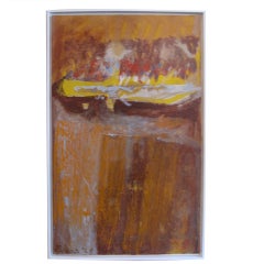 Mid Century Orange Abstract Oil on Canvas