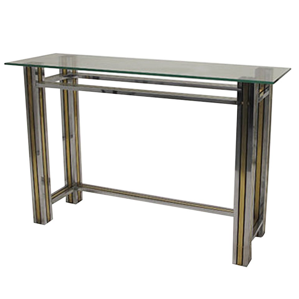 Brass and Chrome Column Leg Console For Sale